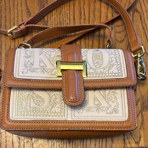 Elegant Tan and Cream Designer Crossbody Bag